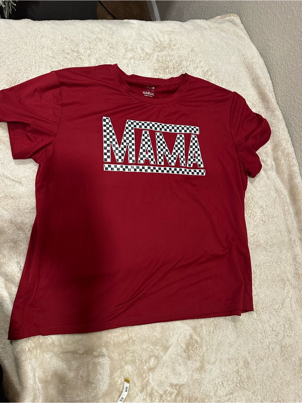 SHEIN Red 'MAMA' Graphic Tee with Checkerboard Detail